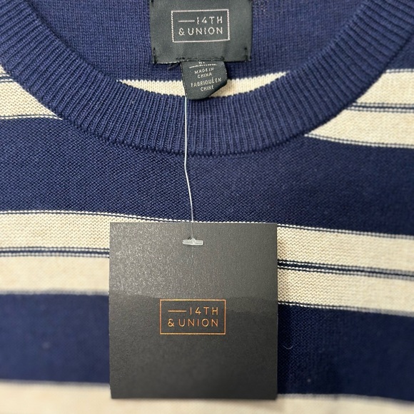 NWT 14TH & Union Striped Crewneck Sweater /navy-sand - Picture 2 of 4